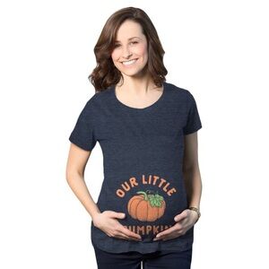 Crazy Dog Maternity T Shirt Our Little Pumpkin Graphic Tee Halloween Fall Navy L